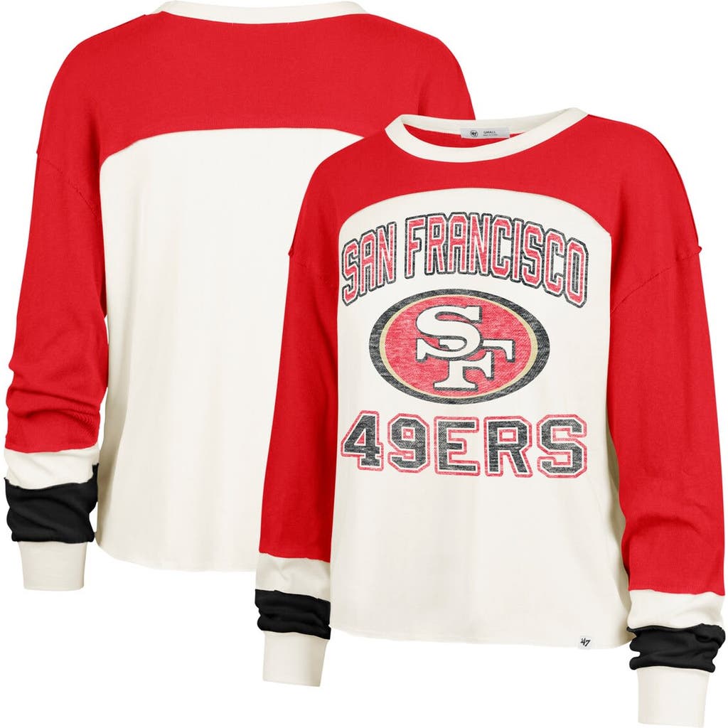 47 Brand '47 Cream San Francisco 49ers Double Header Curve Raglan Long Sleeve Crop Top