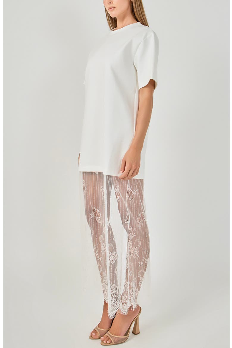 Mixed Lace T-Shirt Midi Dress, Alternate, color, OFF WHITE