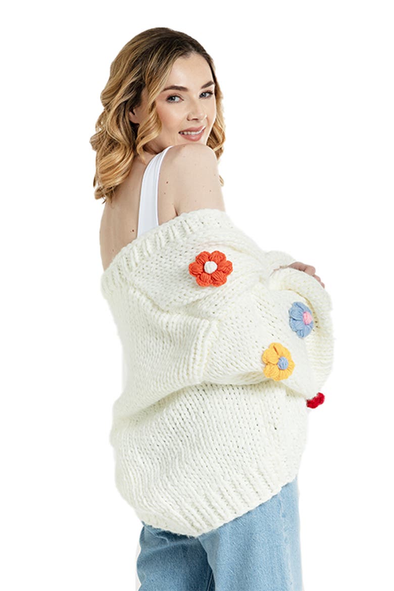 Chunky Floral Crochet Cardigan, Alternate, color, WHITE