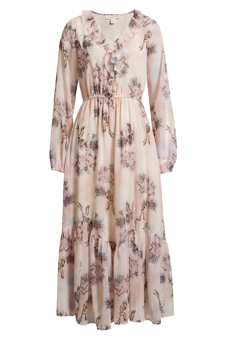 Ruffle Chiffon Maxi Dress, Alternate, color, IVORY DAPPLED ROSES