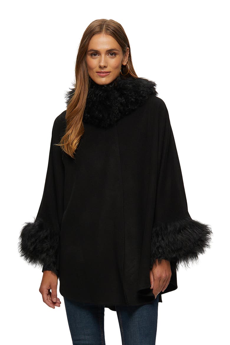 Wool And Cashmere Blend Cape With Trim, Main, color, BLACK