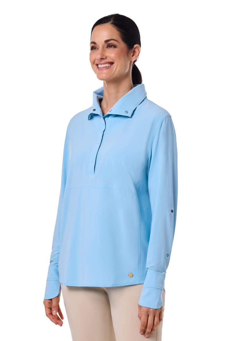Women's Catona Funnel Neck Long Sleeve Top, UPF 50+ Sun Protection, Alternate, color, Arctic Blue Shadow Stripe