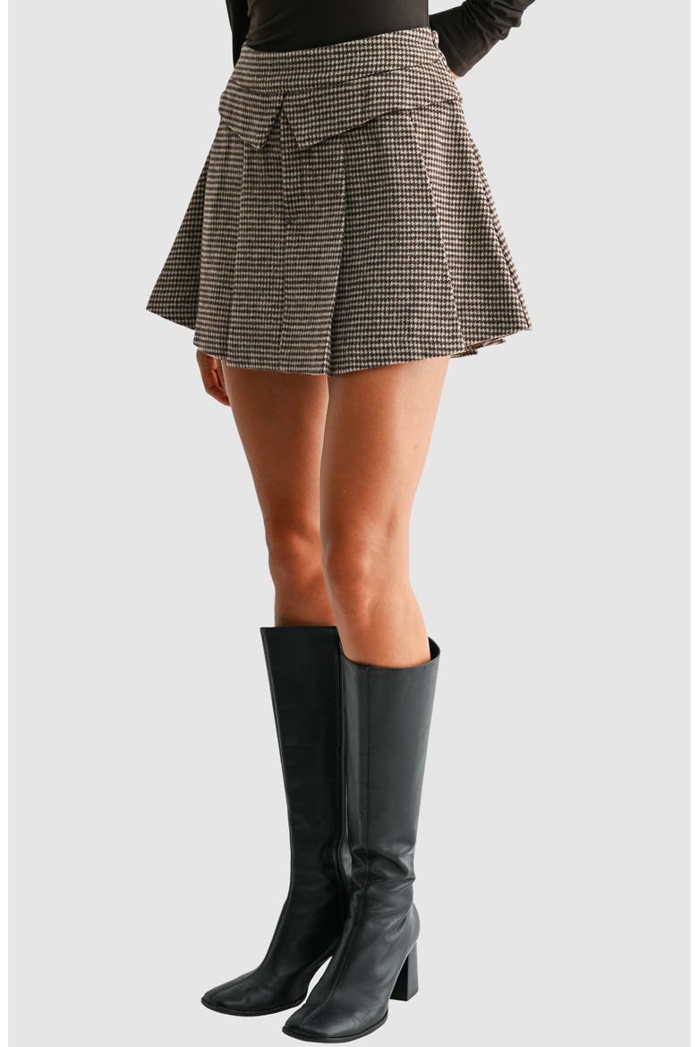 Houndstooth Pleated Miniskirt, Alternate, color, BROWN