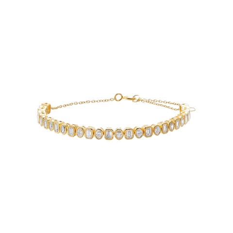 Lab Grown Diamond Emerald Bezel Half Tennis Bracelet