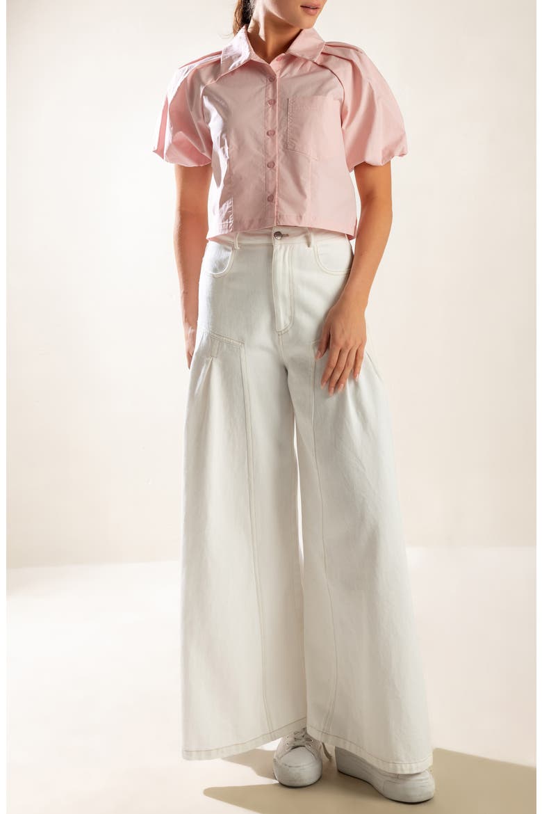 Puff Sleeve Cotton Top, Alternate, color, SOFT PINK