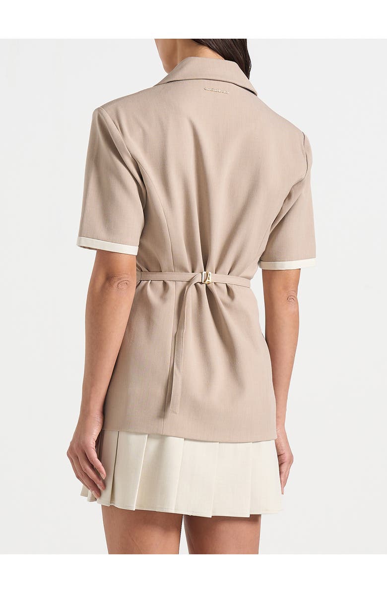 Manière De Voir Baya Tailored Cinch Waist Pleated Blazer Dress, Alternate, color, Taupe
