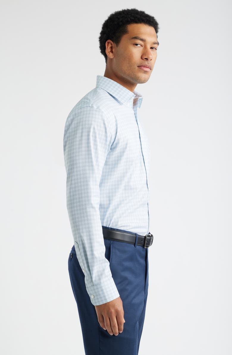 Nordstrom Trim Fit Plaid Premium Performance Dress Shirt, Alternate, color, Blue Preston Plaid