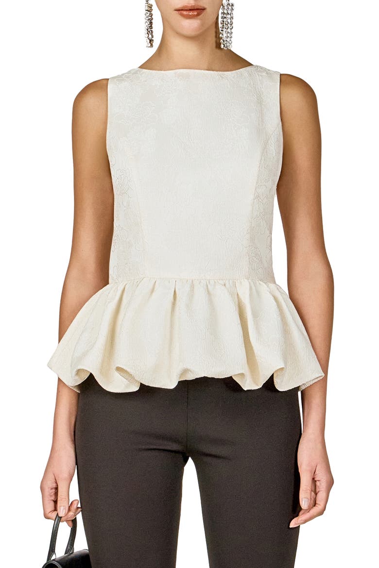 Floral Jacquard Peplum Top, Main, color, CREAM