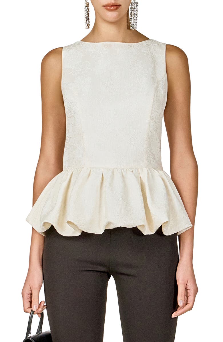 Endless Rose Floral Jacquard Peplum Top, Main, color, Cream