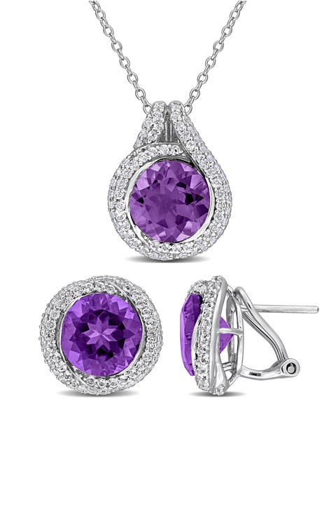 Amethyst & White Topaz Earrings & Necklace Set