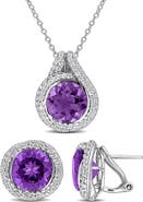 DELMAR Amethyst & White Topaz Earrings & Necklace Set