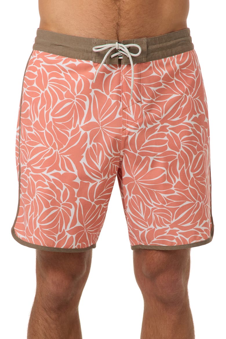 Cruzer Stripe Scallop Board Shorts, Main, color, LANGOUSTINO
