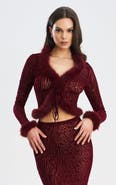 Miss Circle Halii Burnout Velvet Mesh Fur Trim Top