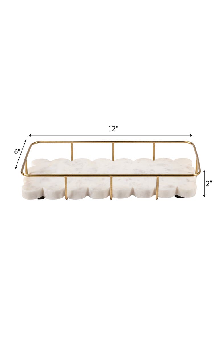 HAPPIMESS Monarch Modern Industrial Metal/Marble Scalloped Base Vanity Tray, Alternate, color, White Marble/Gold