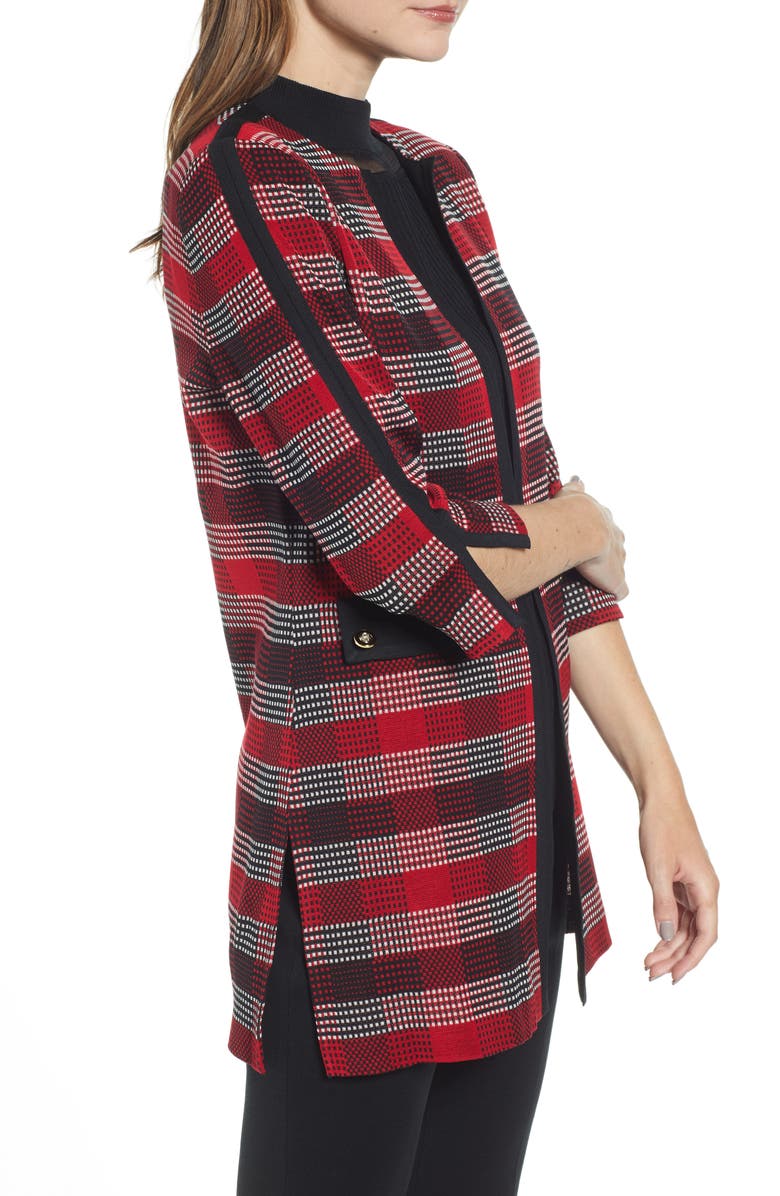Ming Wang Long Plaid Knit Jacket, Alternate, color,
