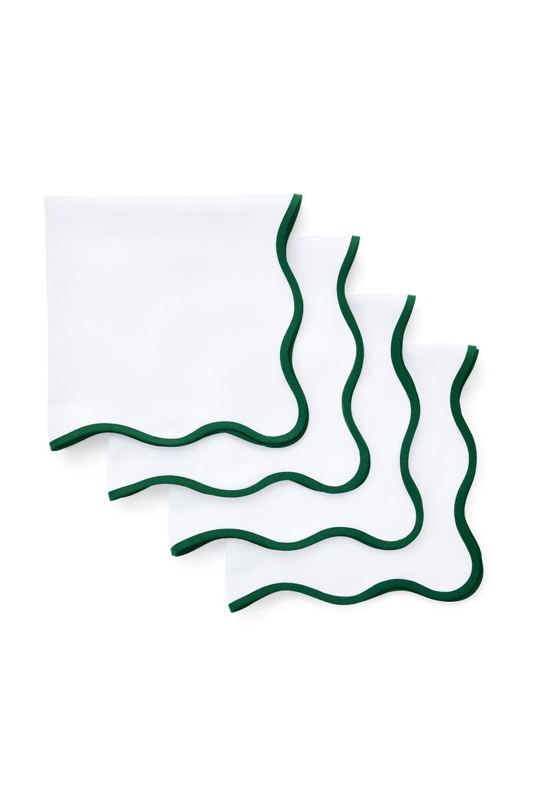 Linen Dinner Napkins Set of 4, 20 Inch Round - Giselle Scallop Edge, Main, color, Christmas Green and White