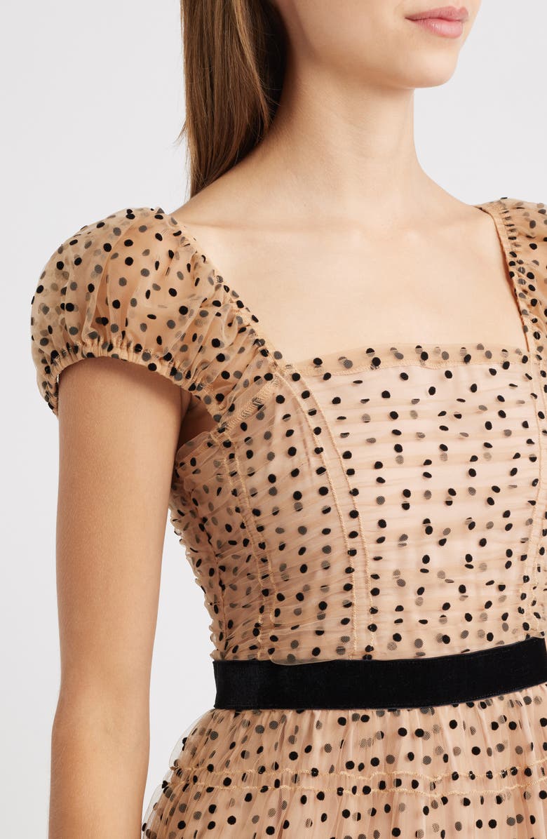 Lucy Paris Saison Flock Polka Dot Cocktail Dress, Alternate, color, Beige Black