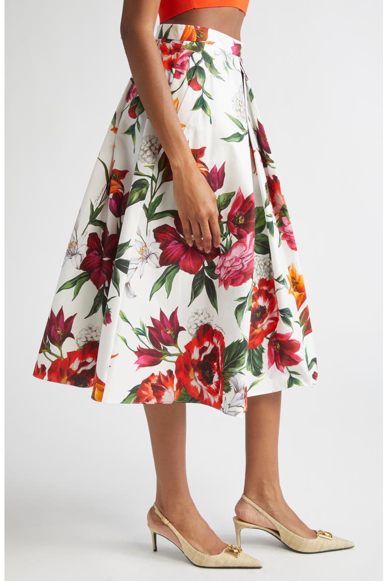 Floral Pleated Cotton Poplin Skirt, Alternate, color, HA5PB ANEMONI GIGLI F.BCO