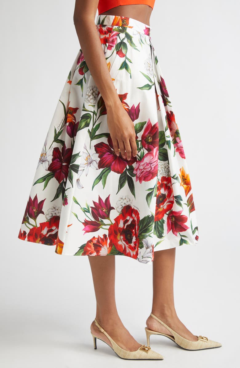 Dolce&Gabbana Floral Pleated Cotton Poplin Skirt, Alternate, color, Ha5pb Anemoni Gigli F.bco