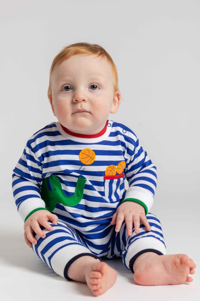 Stripe Knit Longall with Elephant & Basketballs, Alternate, color, Royal & White Stripe