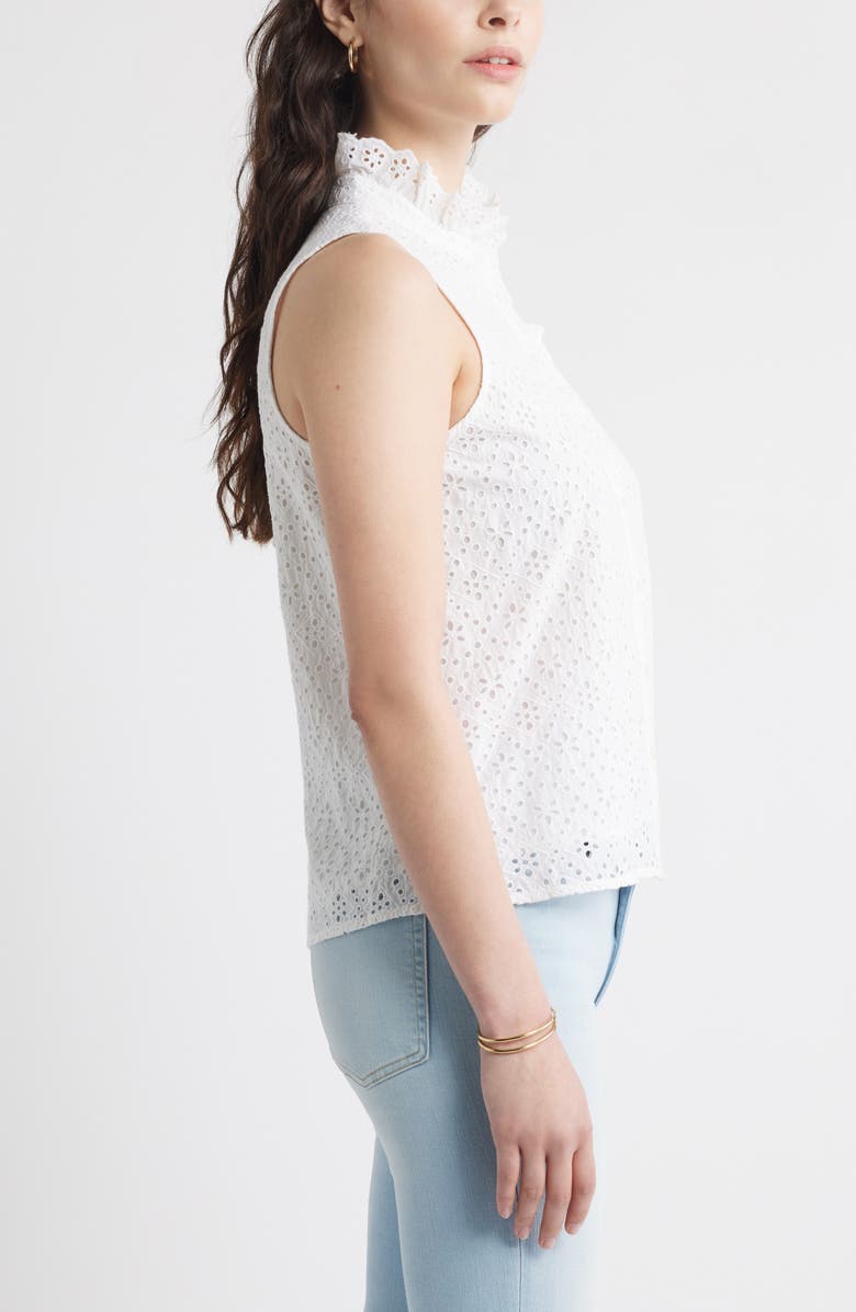 Caslon<sup>®</sup> Ruffle Eyelet Sleeveless Button-Up Shirt, Alternate, color, White