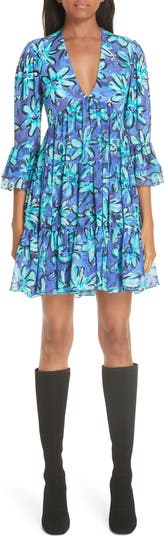 Michael Kors Daisy Print Tiered Silk Georgette Minidress | Nordstrom