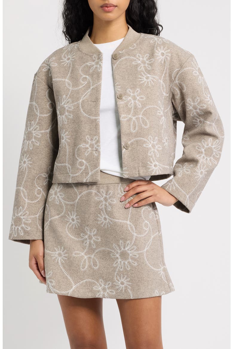 Botanic Embroidered Bomber Jacket, Main, color, OYSTER HEATHER