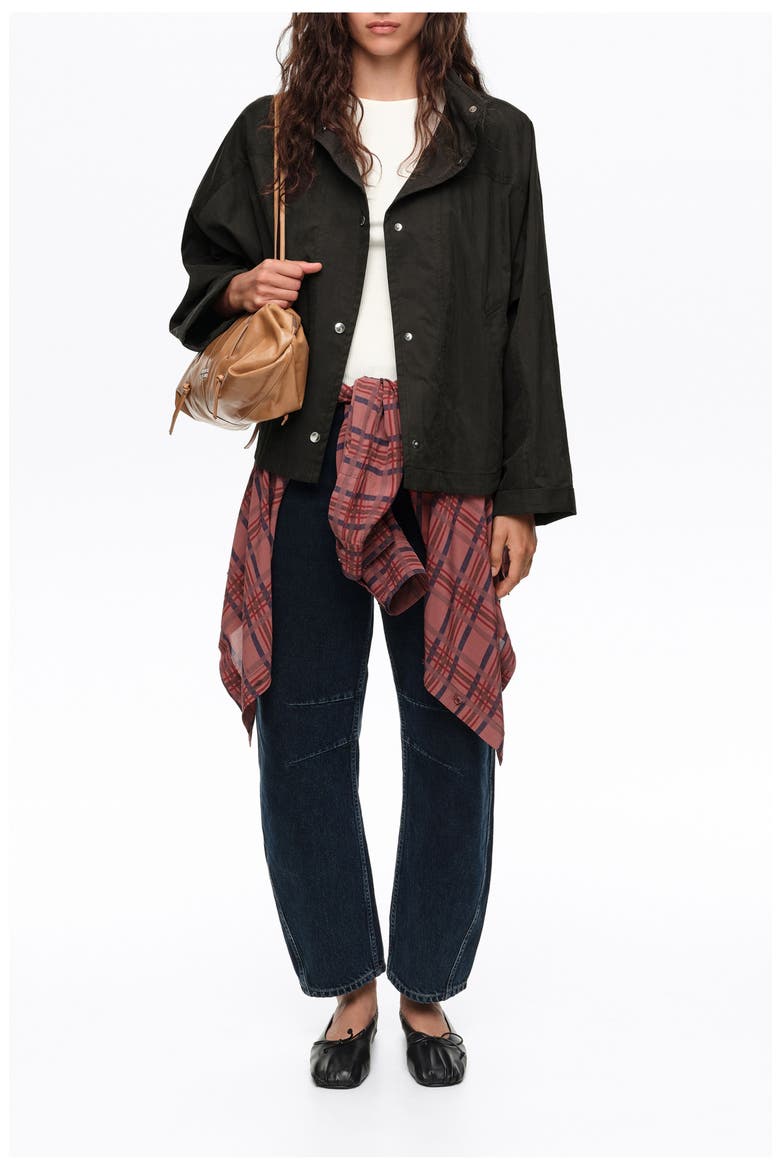 Short Batwing Trench Coat, Alternate, color, BLACK