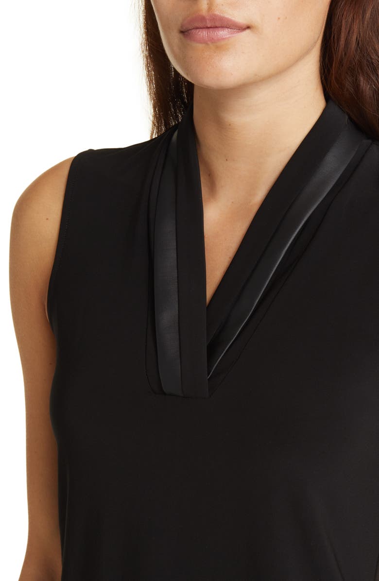 Anne Klein Triple Pleat Faux Leather Trim Top, Alternate, color, 