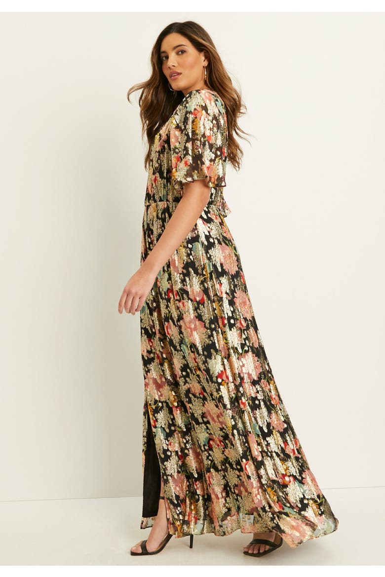 Metallic Printed Maxi Dress, Alternate, color, BLACK TEXTURED WALLFLOWER