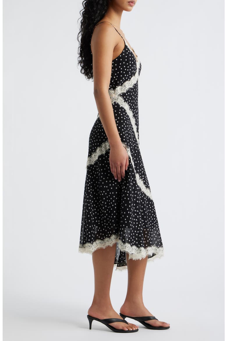 Mina Polka Dot & Lace Slipdress, Alternate, color, BLACK WHITE