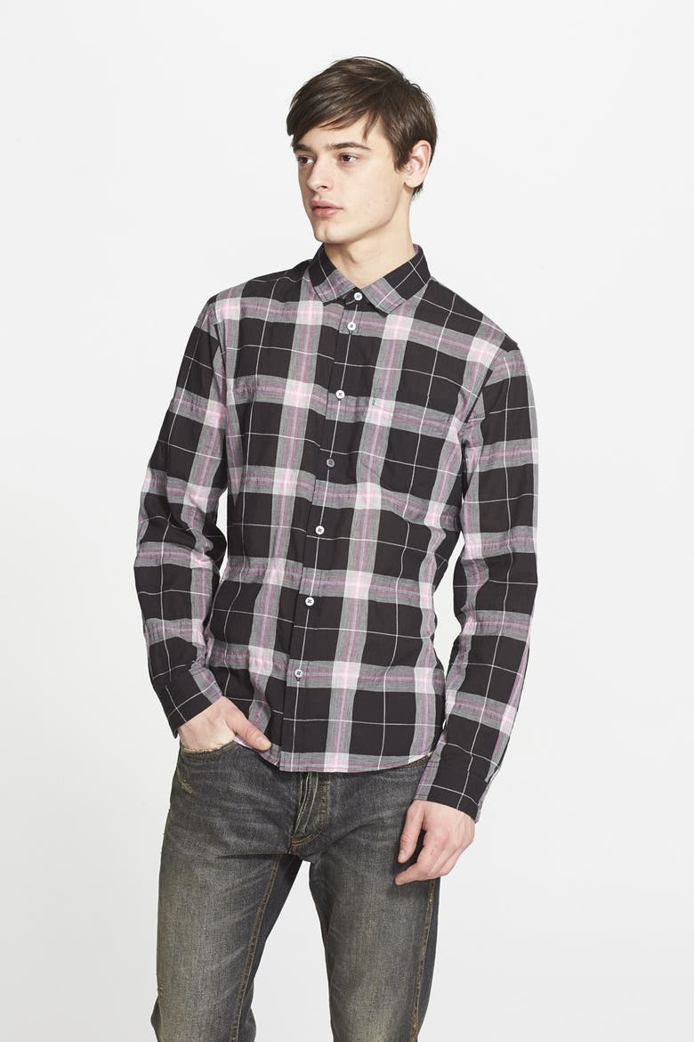 'Thomas' Trim Fit Plaid Sport Shirt, Main, color, BLACK MULTI