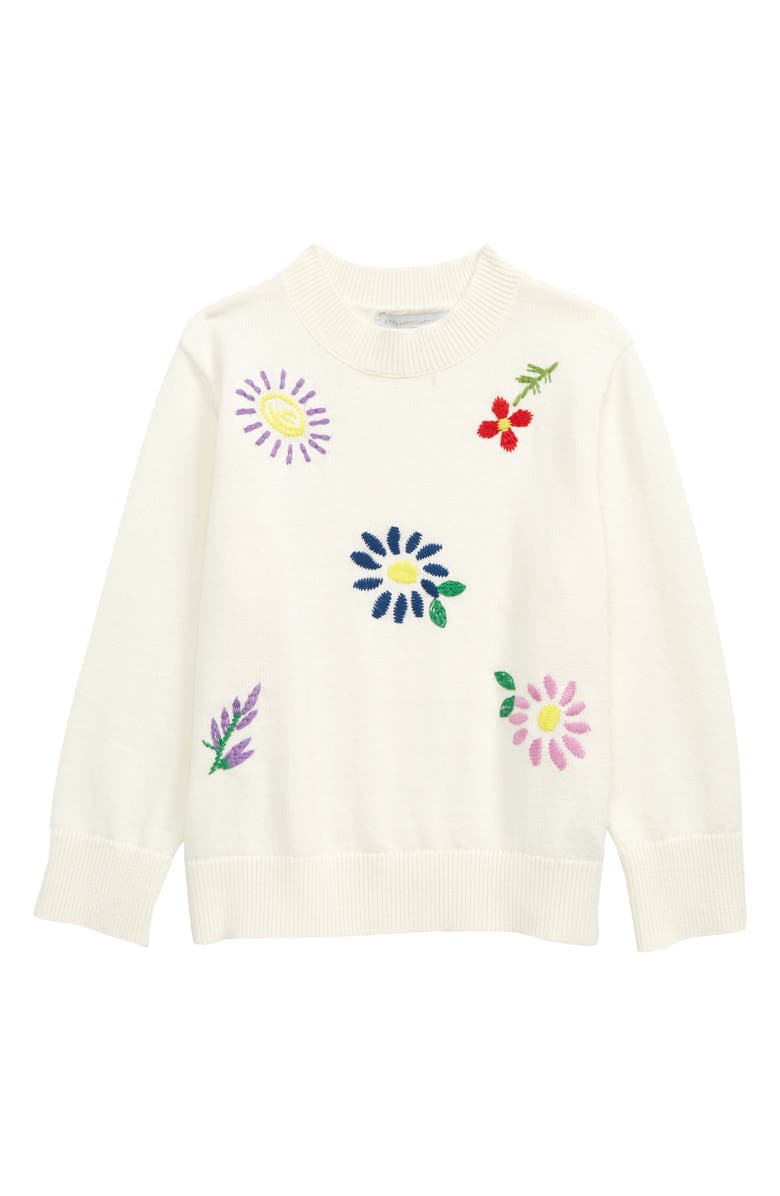 Stella McCartney Kids' Floral Embroidered Organic Cotton & Wool Sweater, Main, color, 