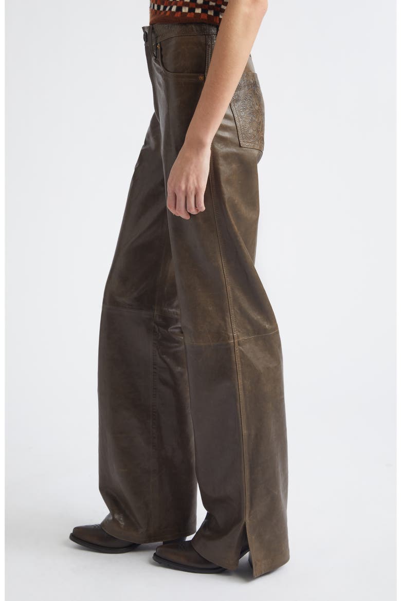 Melany Straight Leg Leather Pants, Alternate, color, MUD GREEN