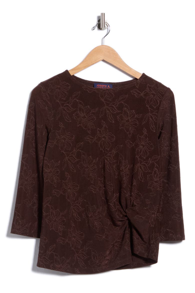 Floral Jacquard Twist Front Top, Main, color, FUDGE BROWN