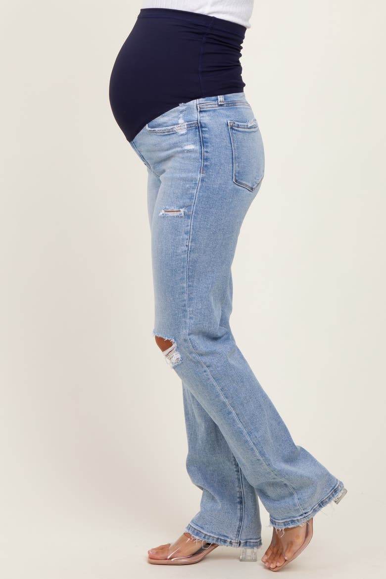 Distressed Ripped Knee Straight Leg Maternity Jeans, Alternate, color, Light Blue