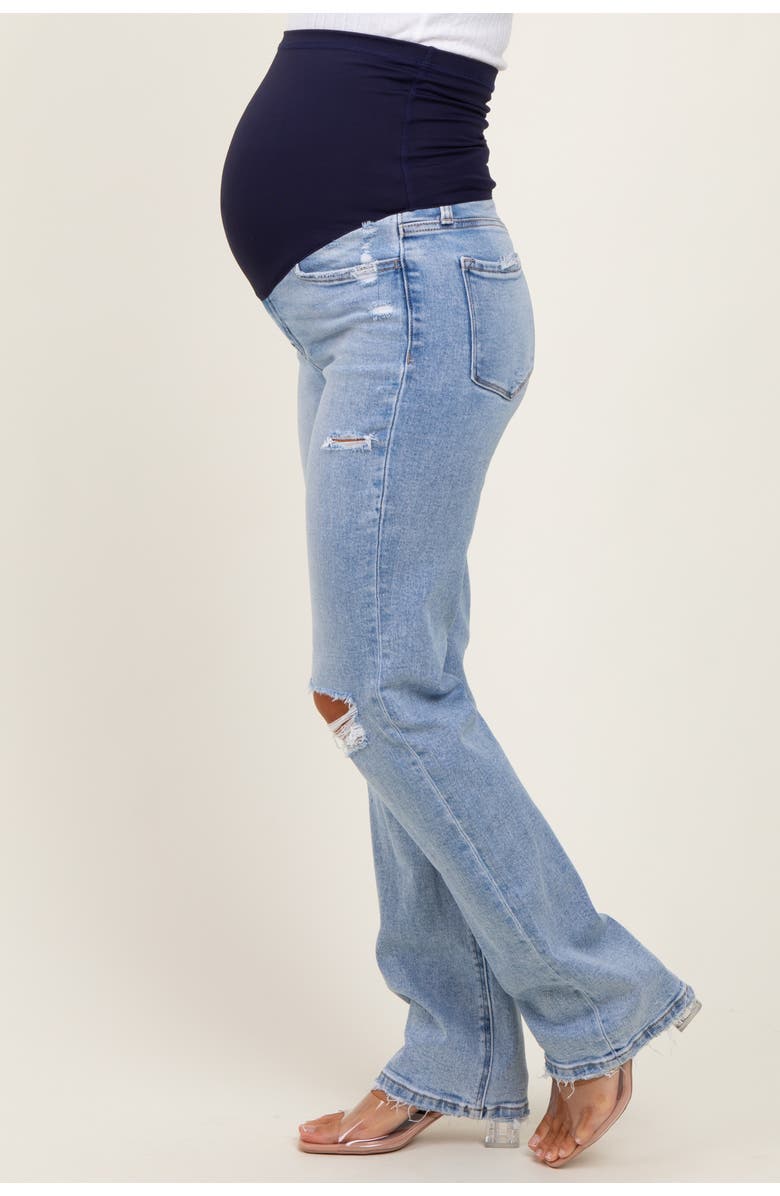PinkBlush Distressed Ripped Knee Straight Leg Maternity Jeans, Alternate, color, Light Blue