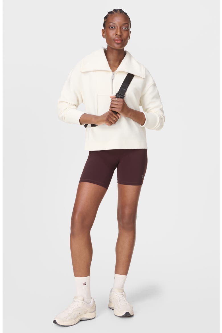 Peaceful Rib Half-Zip Cotton Blend Crop Sweatshirt, Alternate, color, LILY WHITE