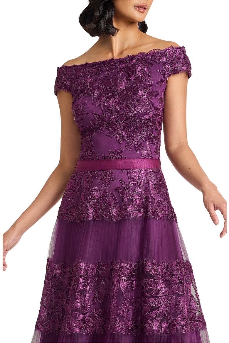 Embroidered Off the Shoulder Midi Dress, Alternate, color, BEGONIA