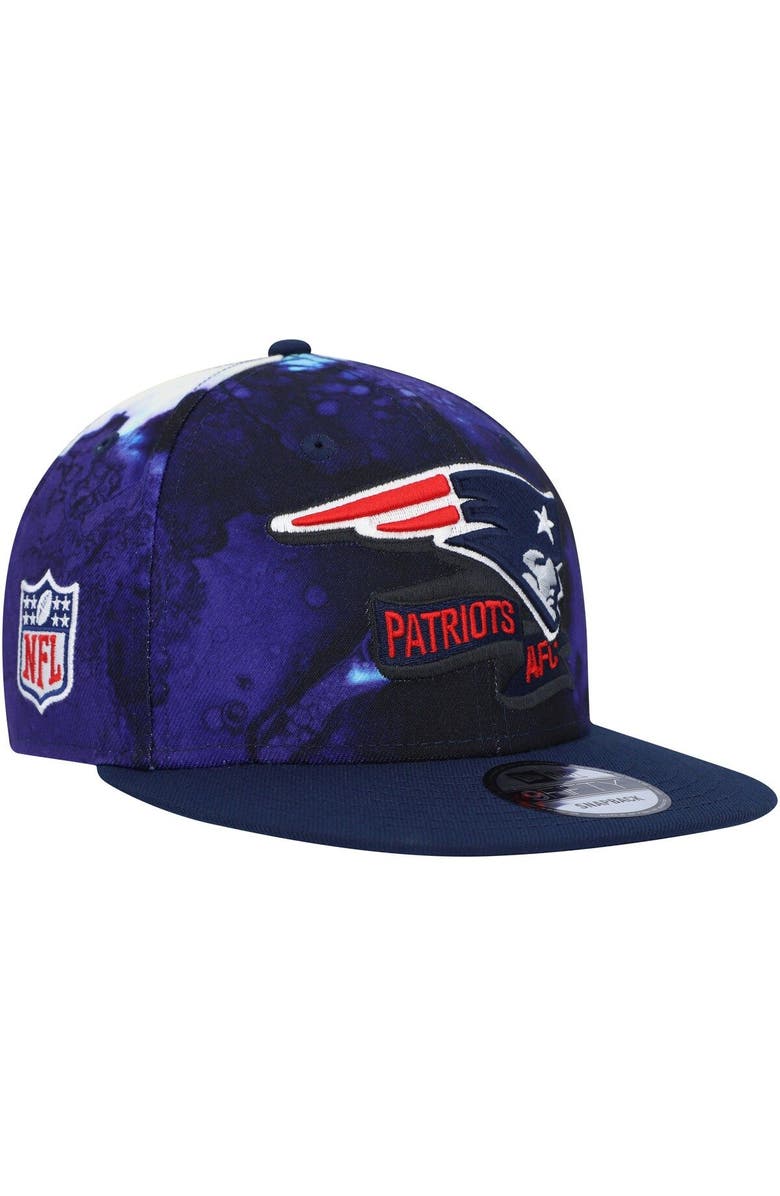 New Era Men's New Era Navy New England Patriots 2022 Sideline 9FIFTY Ink Dye Snapback Hat, Main, color, 