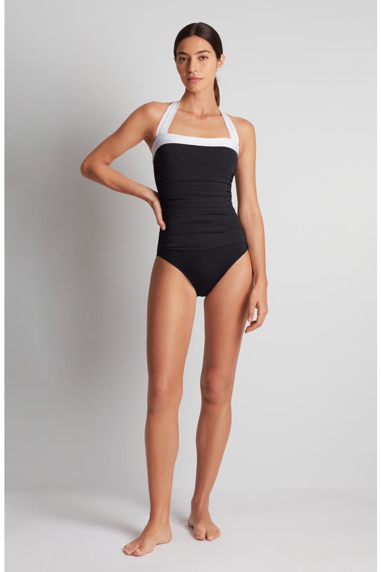 Halter One-Piece Swimsuit, Alternate, color, BLACK