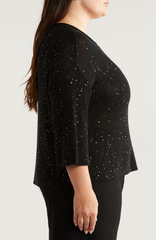 Eileen Fisher Scoop-neck Sequin Merino Wool Sweater In Black