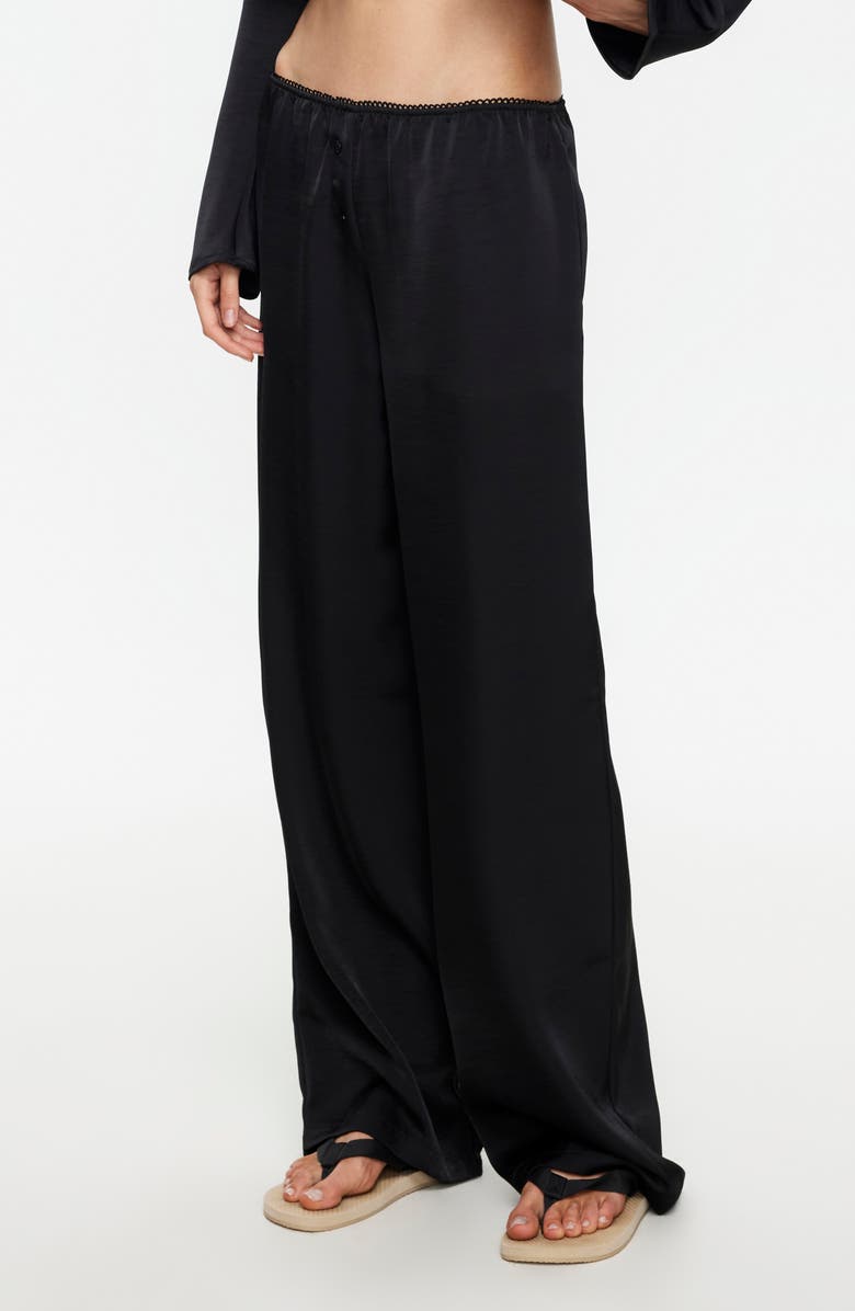 LIONESS In Bloom Wide Leg Satin Pants, Alternate, color, Noir