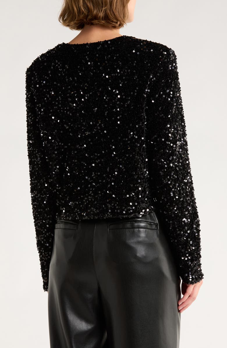Vigoss Satin Bow Sequin Jacket, Alternate, color, Black