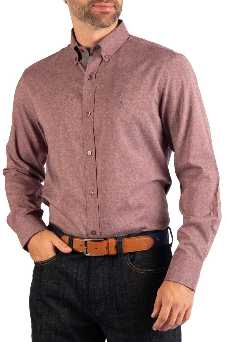Melange Performance Long Sleeve Stretch Shirt, Alternate, color, WINE
