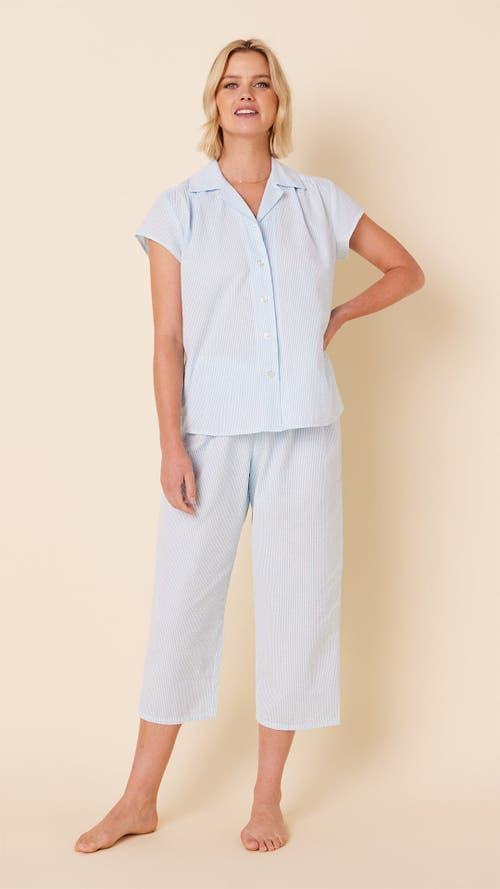 The Cat's Pajamas Poplin Cropped Pajama Set In Blue