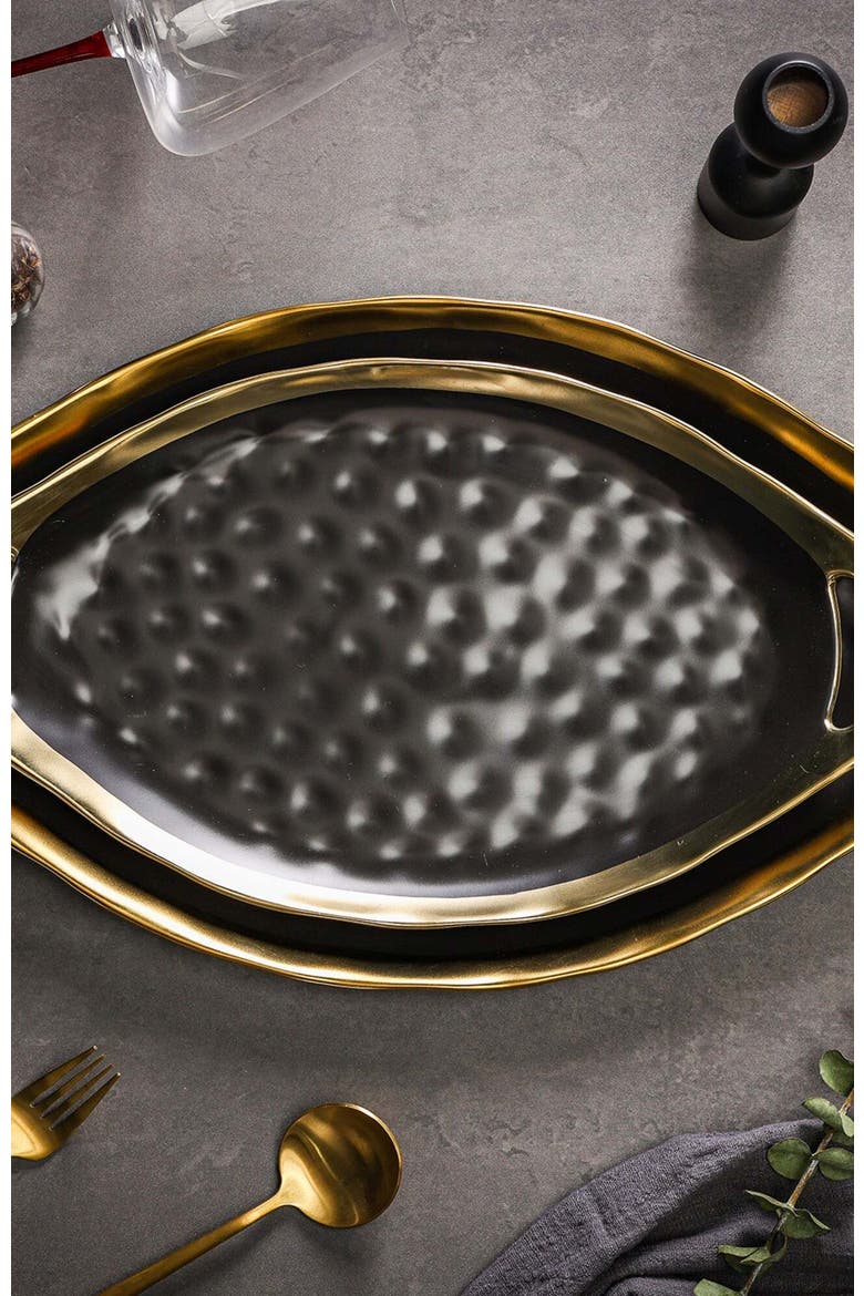Florian Porcelain 2-Piece Serving Plate Set, Alternate, color, Black