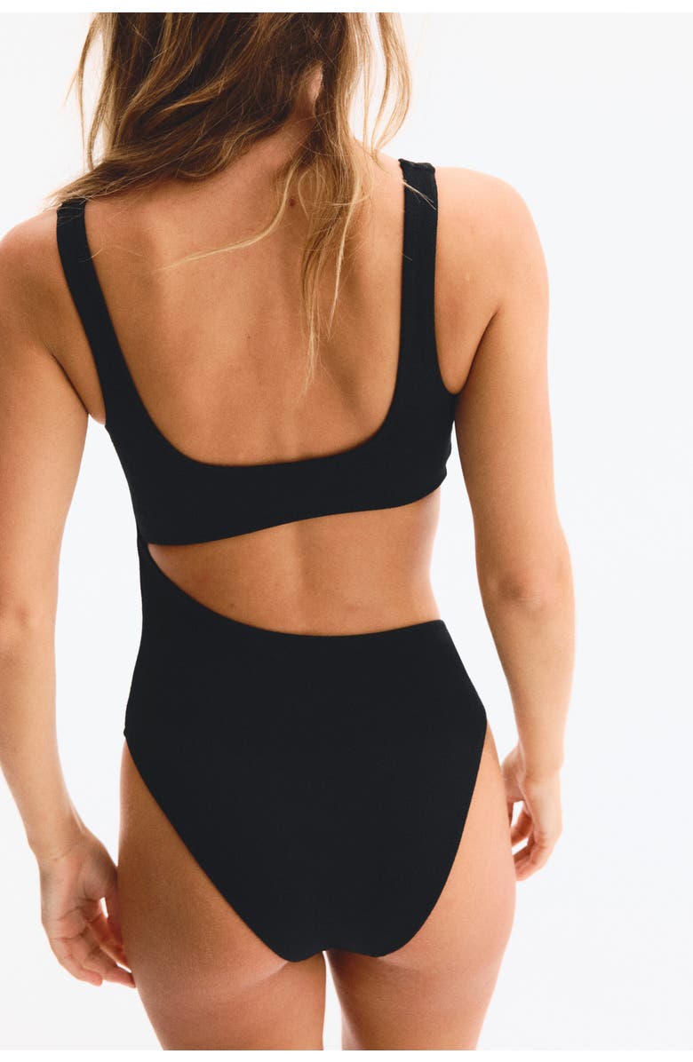 H&M Padded-cup High Leg Cut-out Swimsuit, Alternate, color, Black