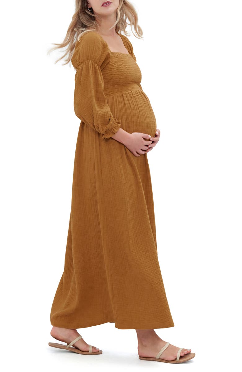 Ingrid & Isabel<sup>®</sup> Smocked Long Sleeve Maternity Maxi Dress, Alternate, color, 