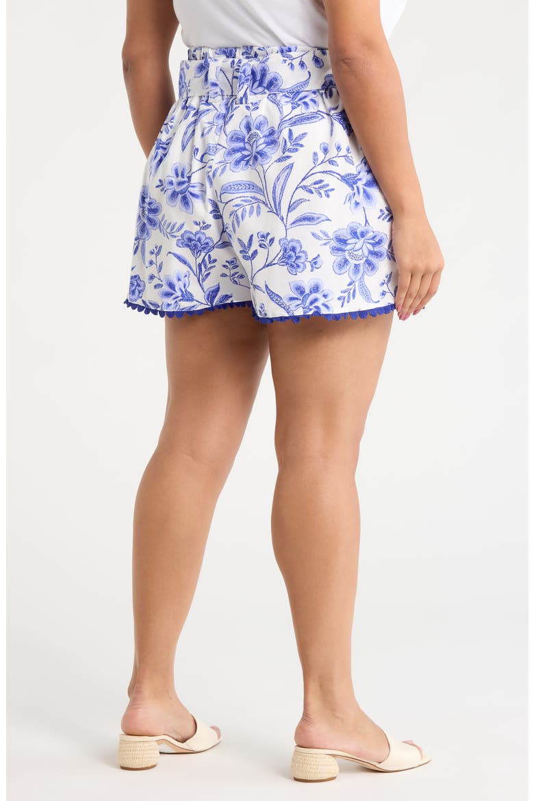Maeve Belted Floral Zaferia Cotton Shorts, Alternate, color, WHITE COBALTS